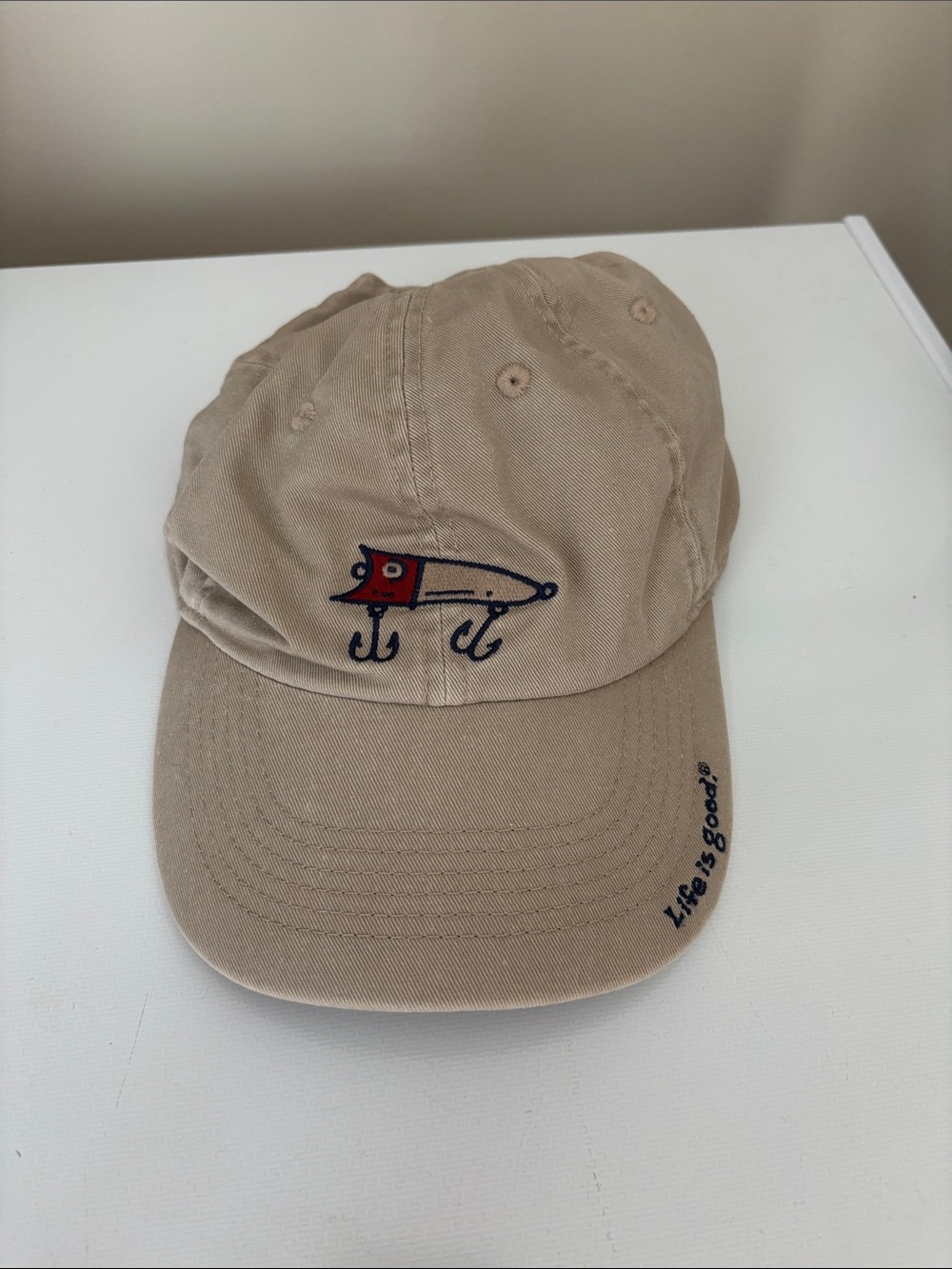 Beige life  is good Baseball hat with Fishing Lure (plug) Embroidery
